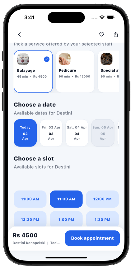 SalonBooker Booking Screen